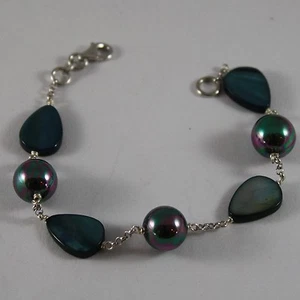 BRACCIALE IN ARGENTO 925 CON PERLE BLU SINTETICHE, MADREPERLA BLU - Imagen 1 de 1