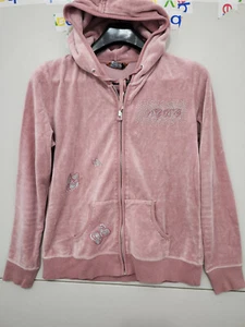 BCBG Max Azria Sweatshirt Womens L Pink Zip Hoodie Velour Butterfly 2 Side Y2K - Picture 1 of 22