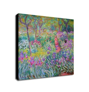 The Artist's Garden in Giverny - Black Cat - Framed Canvas Wall Art Print - Picture 1 of 6