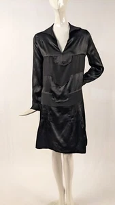 ART DECO 1920’S BLACK CHINA SILK DRESS WITH DROP WAIST - Picture 1 of 5