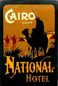 National Hotel ~CAIRO - EGIPTO~ Etiqueta de equipaje temprano escasa y hermosa, c. 1915 - Imagen 1 de 2