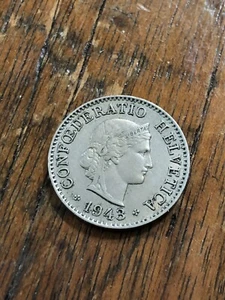 5 RAPPEN Switzerland Suisse Helvetica Coin 1943-B VERY BRIGHT - Picture 1 of 2