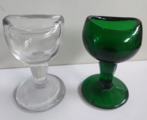 John Bull Emerald Green & Clear Glass Antique (Pat. 1917) Eye Wash Cup Lot of 2 - Picture 1 of 7