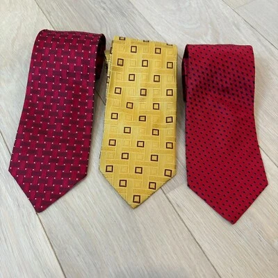 VTG LOT OF 3 Dormeuil Neck Tie 100% Silk Red Gold Patterned Handmade Designer - Image 1 of 4