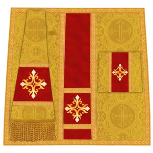 Traditional Mass Set Vestment with Designer Cross Embroidery Motif - Picture 1 of 24