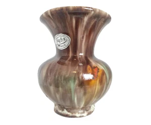 JASBA kleine Vase Aufkleber West German Pottery tropfglasiert Vintage braun 235-10 - Bild 1 von 6