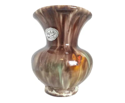 Jarrón pequeño JASBA pegatina cerámica de Alemania Occidental esmaltada por goteo vintage marrón 235-10 Foto 1 de 4