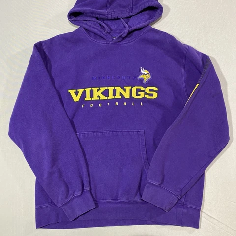 Minnesota Vikings Sweater Large Men Purple Pullover Hoodie Spellout Cover