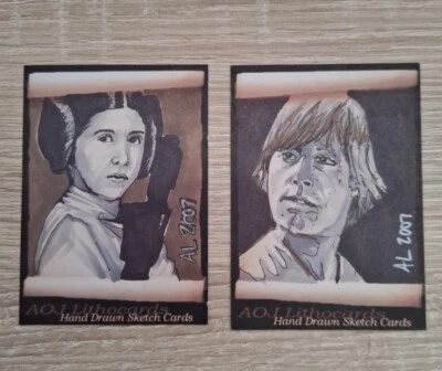STAR WARS LEIA & LUKE HAND DRAWN SKETCH CARDS BY AARON LAIDLEY PSC - Image 1 of 2