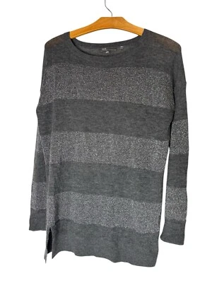 Vince 80% Cashmere Gray & Silver Metallic Sparkle  Wide Striped Career Sweater S Foto 1 de 4