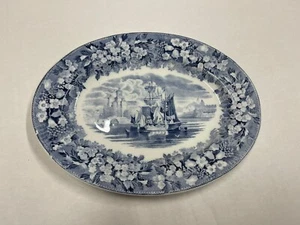 Vintage Wedgwood England Blue Transfer Boston Tea Party Plate, Excellent - Picture 1 of 10