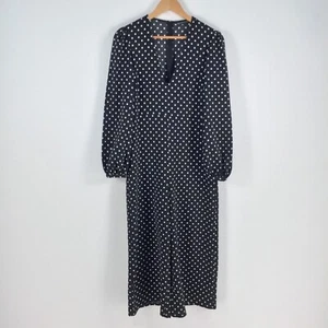 Zara womens jumpsuit size XS black polka dot long sleeve Vneck zip 033140 - Picture 1 of 10