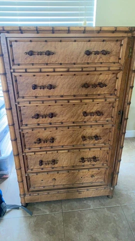 R.J. Horner Aesthetic Movement Birdseye Maple Faux Bamboo 6 Drawer Chest Cover