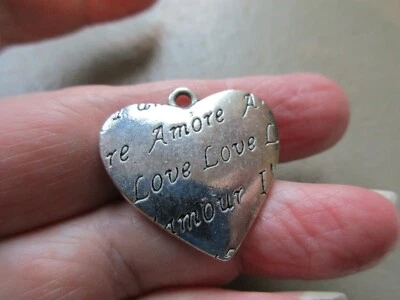 DE COLECCIÓN TONO PLATA BONITO AMORE AMORE CORAZÓN DOBLE CARA LLAVERO ENCANTO COLGANTE REGALO Foto 1 de 2