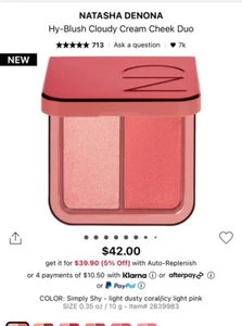 NATASHA DENONA Hy-Blush Cloudy Cream Cheek Duo Shade Flirty Flush NEW - Picture 1 of 12