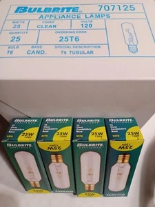 4 Bulbrite 707125 exit Light Lamp Appliance Bulbs 25W 120V T6 Clear Candelabra - Picture 1 of 1