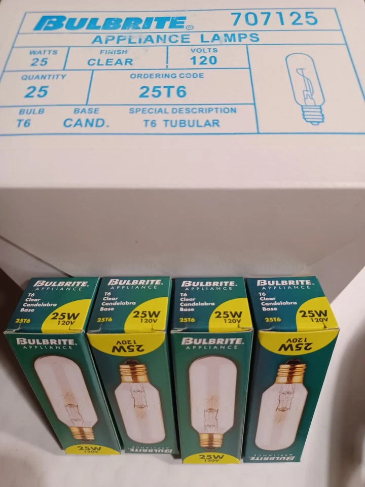 4 Bulbrite 707125 exit Light Lamp Appliance Bulbs 25W 120V T6 Clear Candelabra - Image 1 of 1