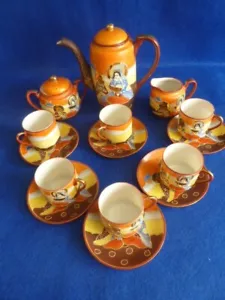 Japanese Satsuma Style Tea / Coffee Set of 6 Cups and Saucers - Picture 1 of 11