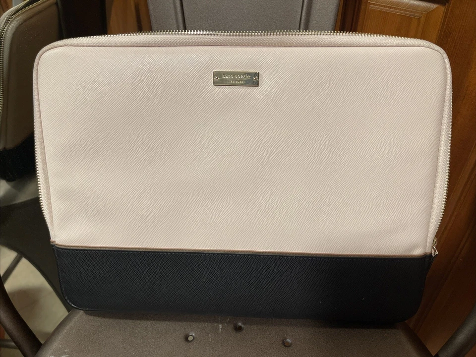 Kate Spade Black & Pink Padded Laptop Case Zip Computer Sleeve Saffiano Leather - Image 1 of 4