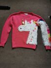 Ladies Next Pink Unicorn Sequin Quirky Design Alpaca Wool Blend Jumper XS/S VGC