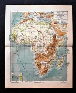 1902 Orig.Geograph.Map Of AFRICA Fisica, con SISTEMI Montuosi e Fiumi. Meyers - Imagen 1 de 1