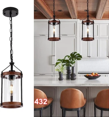 Vtg Glass Pendant Light with Wood Mini Farmhouse Black Pendant Lighting Fixture - Image 1 of 4