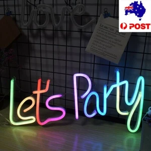 23" Let's Party LED Neon Light Sign Beer Bar Club Wedding Home Room Wall Decor - Picture 1 of 8