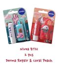 Nivea Lip BT21 Holder Line Friends Special Peachy C&E & Derma Repair Set 2pcs