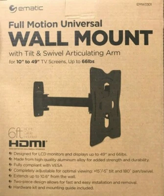 Ematic - EMW3301 - Wall Mount Kit for 10-49in LCD Screen Display - Black - Image 1 of 2