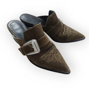 Paige Kensington Mules Mujer 8.5 Western Boho Hebilla Verde Oliva Gamuza PE037  - Imagen 1 de 12
