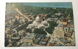 Vista aérea de Madison, Wisconsin WI - Postal de lino vintage c1938 - Imagen 1 de 2
