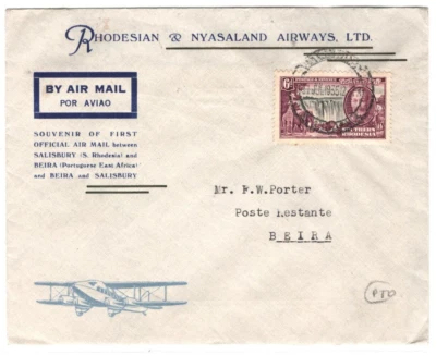 SOUTHERN RHODESIA Air MOZAMBIQUE 1935 *MIXED FRANKING* Cover FIRST FLIGHT  MA449 - Image 1 of 4