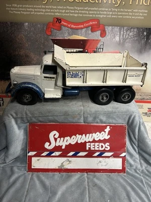 Caminhão basculante hidráulico vintage Smith-Miller diamante azul jogado com original - Imagem 1 de 4