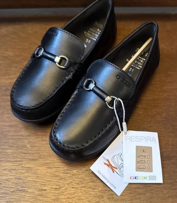 GEOX School Uniform ITALIAN LEATHER Loafers in BLACK - Youth Size 13 US - NWOB - Image 1 of 4
