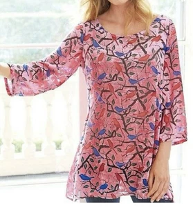 Weiche Umrandung klein rosa blau Vogel Velours Ausbrenner Kontrast Top halbtransparent - Bild 1 von 15