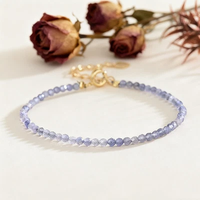 Pulsera de cristal delicada curación minimalista cuentas de tanzanita de 2 mm para mujer regalo Foto 1 de 4