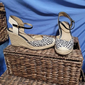 ANN TAYLOR LOFT Espadrille Wedge Ankle Strap Leopard Print Shoes/Sandals - Picture 1 of 14