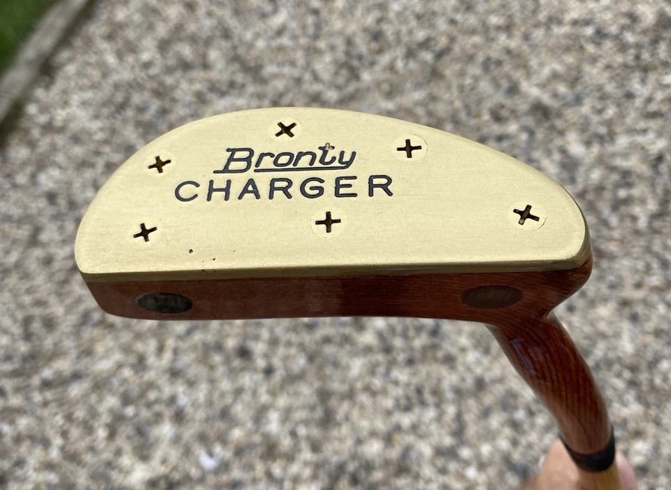 Bronty Charger Left Handed Brass And Wood Headed Presentation Putter. - Image 1 of 4