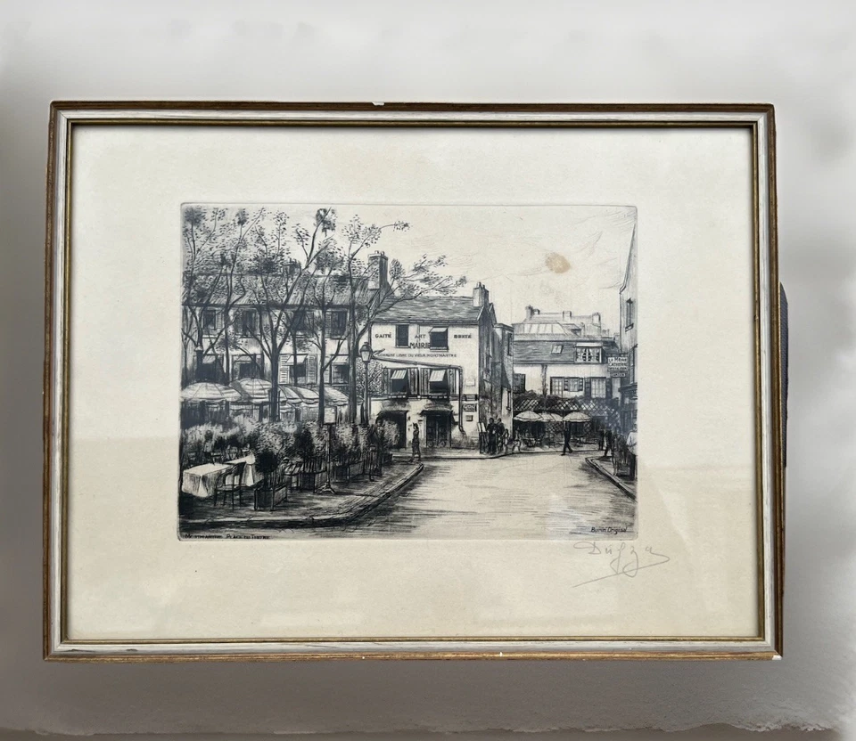 Montmartre Place Du Tertre Illustration Stich France Paris gerahmt - Bild 1 von 1