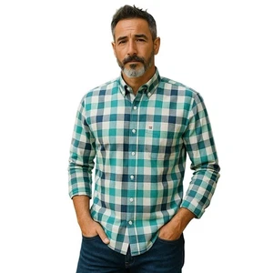 Van Heusen Long Sleeve Shirt Men Shirt XLarge Green Check Casual Dress - Picture 1 of 10