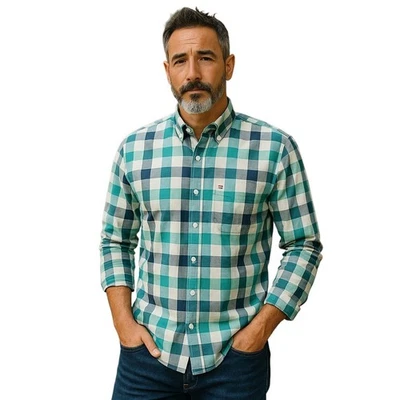 Van Heusen Long Sleeve Shirt Men Shirt XLarge Green Check Casual Dress - Image 1 of 4