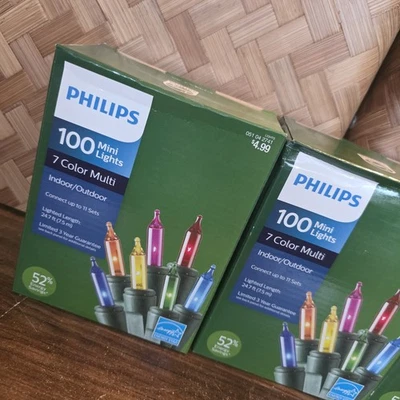 Set Of 4 Philips 100 Mini Christmas Tree Lights Multi Color Indoor/Outdoor New - Image 1 of 4