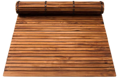 "Estera de cuerda de baño de madera de teca aceitada extra grande de teca nórdica con base de goma 59""x35""" Foto 1 de 4