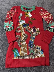 33 Degrees Womens Multicolor Sweater dress Size M Christmas Holiday giraffes - Picture 1 of 3