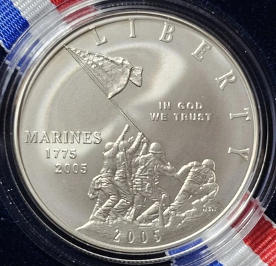 Marine Corps 230th Anniversary Silver Dollar 2005 P Uncirculated OGP COA  - Image 1 of 4