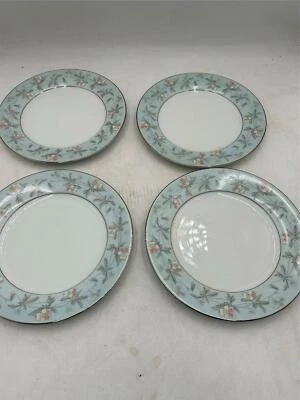 4)  CORINNE   NORITAKE   DINNER PLATES   BLUE FLORAL - Image 1 of 3