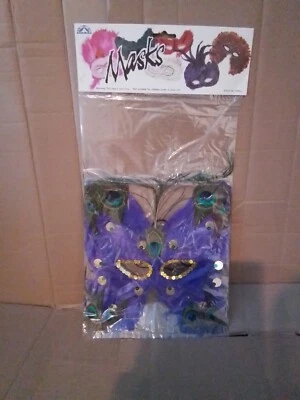 Venetian Mardi Gras Halloween Large Peacock Feather Masquerade Ball Party - Image 1 of 3