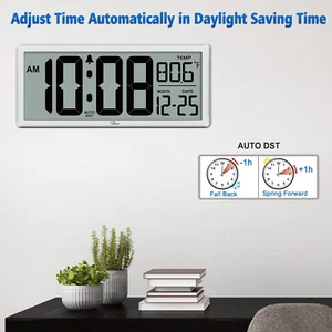14.5'' Large Digital Wall Clock Battery Operated Temp Date Jumbo Numbers DST - Picture 1 of 6