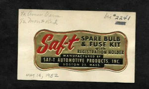 1952 SAF-T Automotive Products Bulb & Fuse Kit Aluminum Label...Angell MFG - Picture 1 of 2