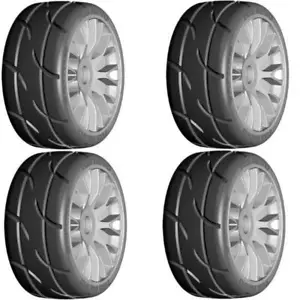 NEW GRP GTK03-XM7 1/8 GT T03 REVO MEDIUMHARD Mounted Tires Wheels (4) Grey - Picture 1 of 1